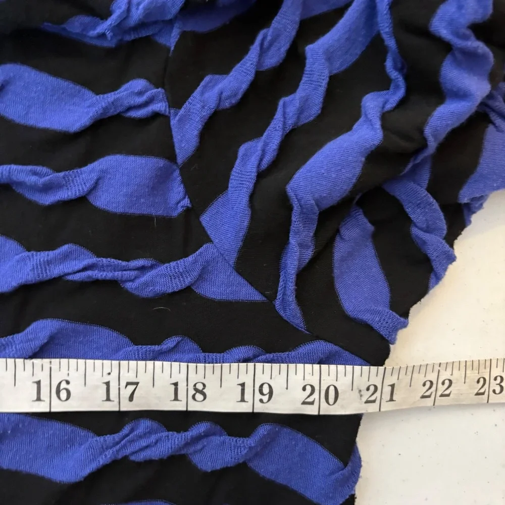 Niche Nilgun Derman Blue Black Textured Stripe‎ Side Tie Tunic Top XL USA Made